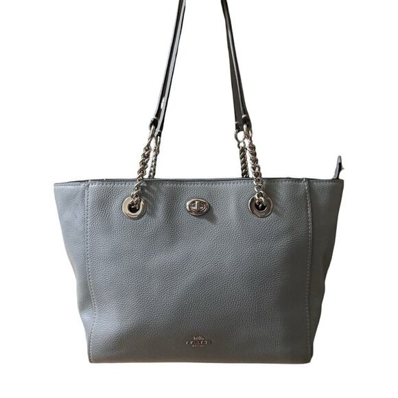 Coach Turnlock Chain Tote 27 57107 Chambray Blue - Picture 1 of 7